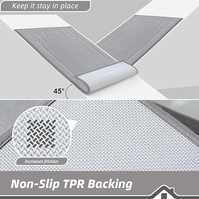 BEQHAUSE Door Mat 20" x 32", Non-Slip Door Mats Indoor Entryway Rugs Washable Low-Profile Absorbent and Stain Resist Floor Mats, Dog Door Mat for Front Back Door, Muddy Wet Shoes & Paws, Light Grey