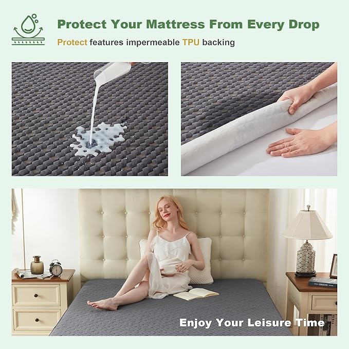 Waterproof Mattress Protector, Twin Size Mattress Pad Fitted 6"-15" Deep Pocket, 3D Air Fabric Soft Breathable Bed Mattress Cover Noiseless Washable (Carbon Gray)
