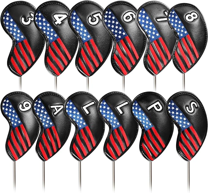 FINGER TEN Premium Synthetic Leather Stylish Iron & Wedge Golf Head Covers Value 12 Piece Set, Embroidered Labels & Fits Most Clubs Gift Set, Travel Protection Accessories