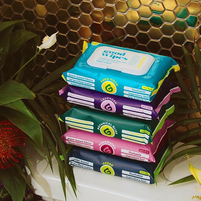goodwipes Flushable Wipes - Individually Wrapped Butt Wipe for On-the-Go Adults - Portable Mini Wipes - Travel Essentials - Sewer & Septic Safe - Cedar, 32 Count (1 Pack)