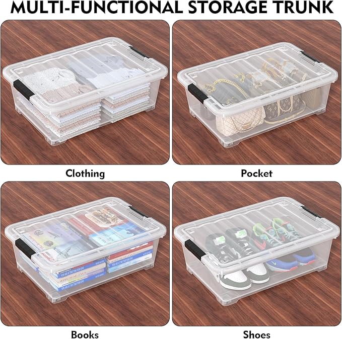 20 Quart Under Bed Shoe Storage Container Bin with Wheels for Underbed, Home or Office Organization, Set of 4