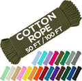 TECEUM Cotton Rope 3/16” (5 mm) – 50 FT – Strong All-Purpose Braided Rope – Natural Cotton – for Crafting, Сamping, Clothes Line, DIY, Indoor & Outdoor Use – Army Green