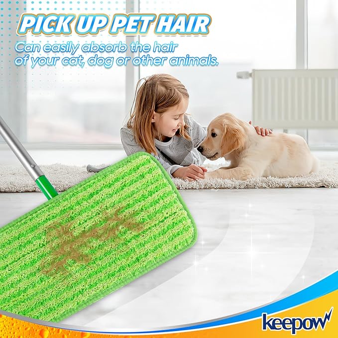KEEPOW Reusable Mop Pads Compatible with Swiffer Sweeper Mop, Microfiber Dry Sweeping Cloths Washable Wet Mopping Cloth Refills for Hardwood Floor Cleaning, 3 Pack (Mop is Not Included)