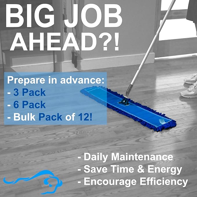 Kleen Handler 24 inch Microfiber Dust Mop | Medium Washable Commercial Mop Head Replacement, Pack of 6