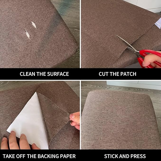 Fabric Repair Patches, Linen Repair Tape Self-Adhesive Fabric Patches Durable, DIY Large Linen Tape for Sofa, Couches, Furniture, Chair, Clothing （3.5X79 Inch, Black）