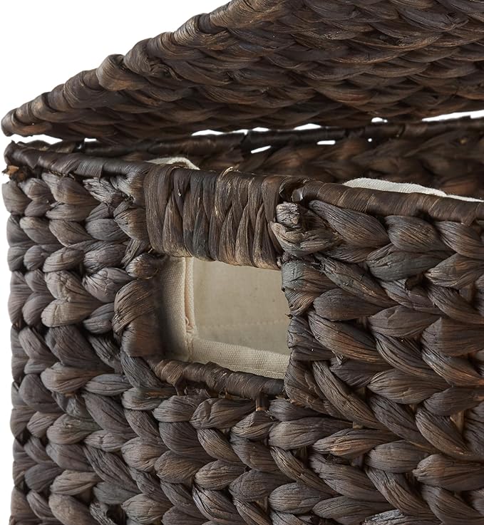 Casafield Large Laundry Hamper with Lid and Removable Liner Bag - Espresso, Woven Water Hyacinth Rectangular Laundry Basket Sorter for Clothes and Towels
