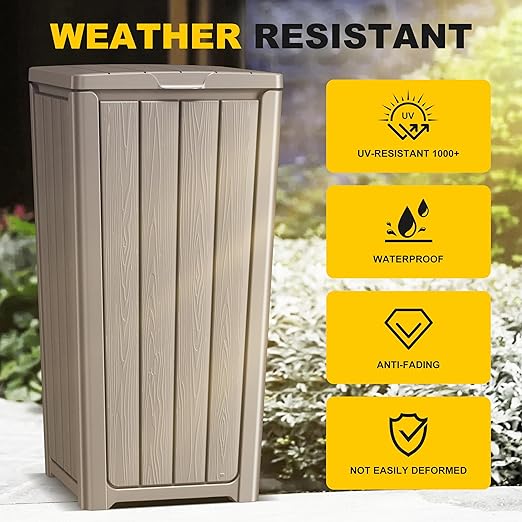 EasyUp Outdoor Trash Can with Lid, Waterproof and Sunscreen Resin Garbage Cans, Outside Trash Bin for Patio, Kitchen, Deck or Backyard(Grey)