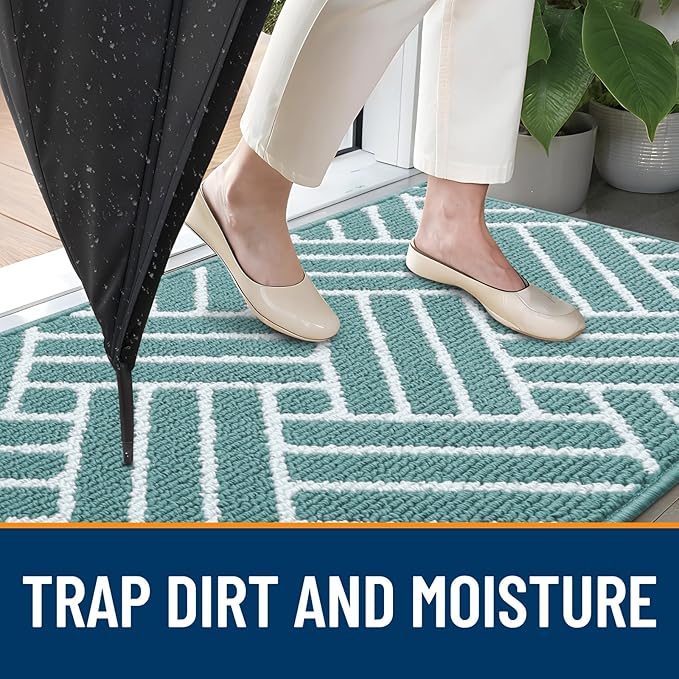 OLANLY Indoor Door Mat, 36x24 Inch, Dirt Resistant and Absorbent, Non-Slip Rubber Backing Floor Mats, Easy Clean Low-Profile Doormat for Entryway, Front Door, and Inside Entrance, Sage Green