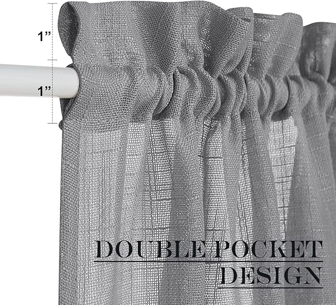 NICETOWN Sheer French Door Panel - 72 inches Linen Textured Voile Room Darkening Patio French Door Curtain with Tie Backs for Sliding Glass (Dark Grey, 1 Panel, 52 inches Width)