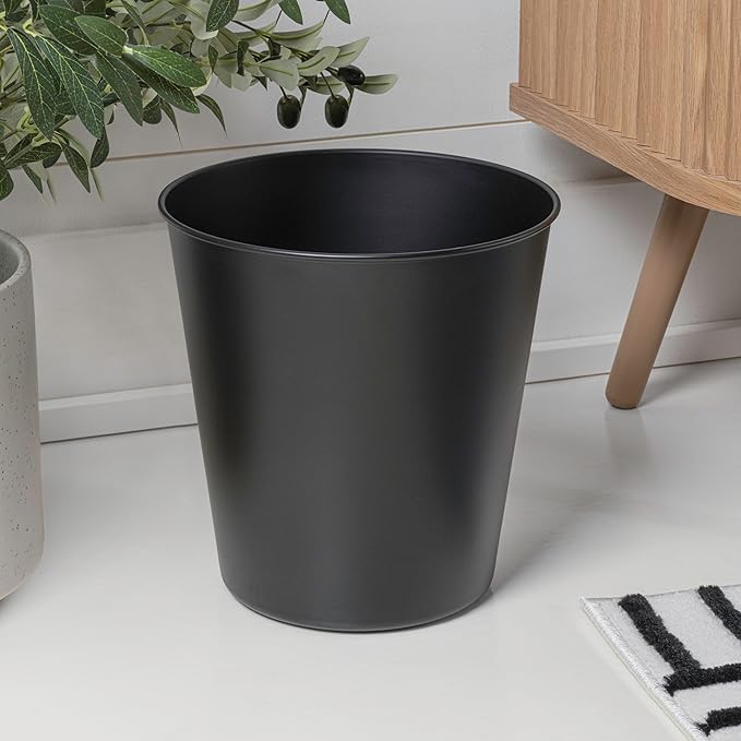 happimess HPM1113A-SET2 Nolan Modern Classic Smooth Steel 2 Gal Waste Bin for Kitchen, Office, Bathroom, Bedroom, Dorm, Matte Black (Set of 2)