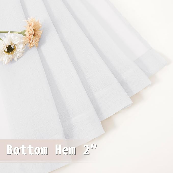 Tollpiz Sheer Door Curtains Closet Linen Textured Curtain Sheers Doorway Light Filtering Voile French Door Rod Pocket Curtains Patio Glass Door, 54 x 63 inches Long, White, Set of 1 Panel