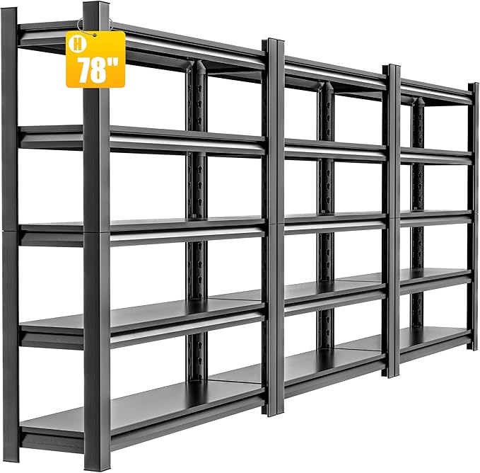Garage Shelving Unit,3 Pieces78 HThickened Metal Shelving Units for Garage Storage Shelves Adjustable Shelves,5 Tier Industrial Shelving Shelf Metal Shelves for Storage for Warehouse Basement