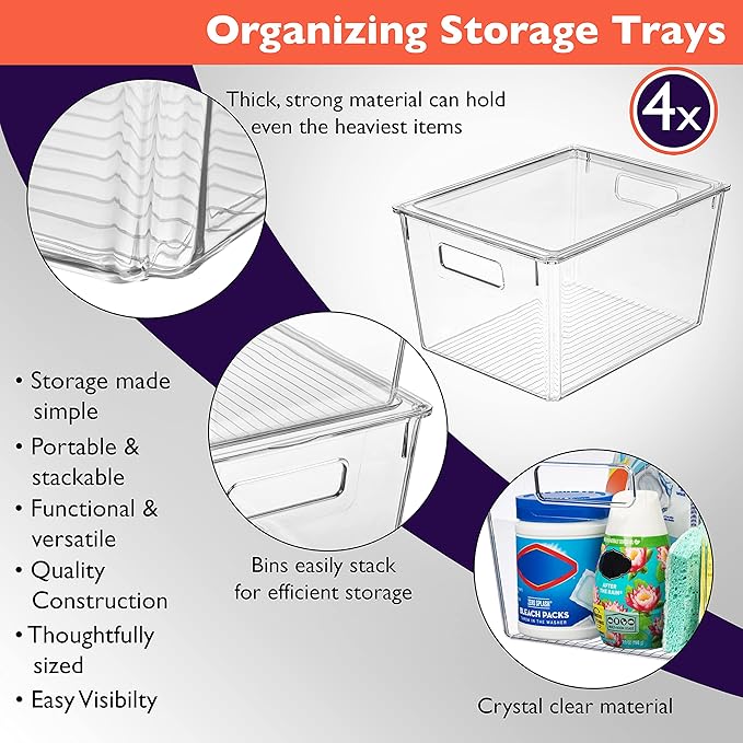 ClearSpace Plastic Storage Bins with Lids X-Large – Perfect Kitchen Organization, Desk Organizer or Pantry Storage – Desktop Organizer, Pantry Organization and Storage Bins, Cabinet Organizers