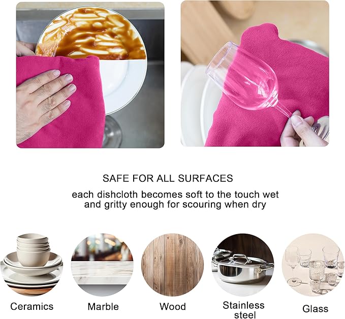 kimteny 13x28 Inches Kitchen Cloth Dish Towels, 400 GSM Premium Dishcloths, Super Absorbent Coral Velvet Microfiber Cleaning Cloths, Fast Drying Rags for Washing Dishes (8 Pack, Rose Red)