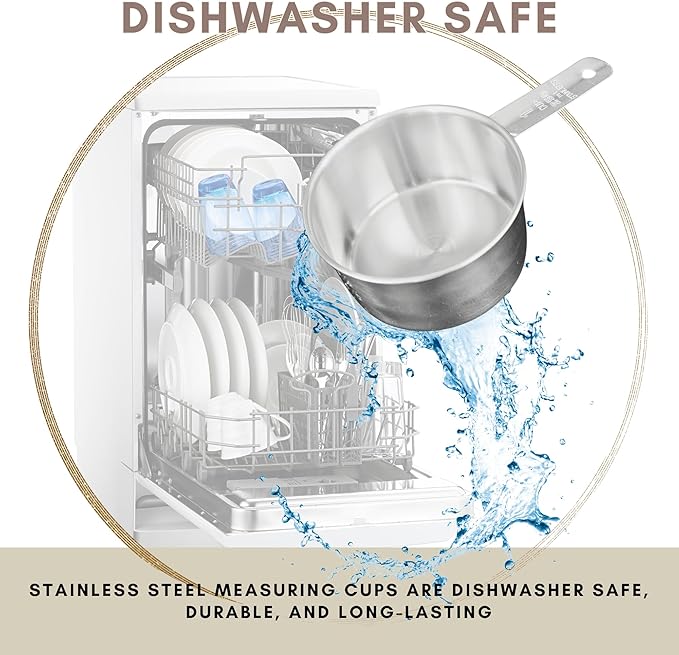 1 Cup Stainless Steel Measuring Cup | Sturdy Metal 250 ml | 240 cc | 8 oz | Single Cup for Wet and Dry Ingredients | Great for use as 1 Cup Dog Food Scoop - 12 PK