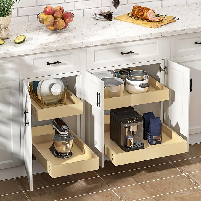 WelFurGeer Soft Close Pull Out Cabinet Organizer, 26" W x 22" D Pull Out Drawer for Cabinet, Bottom Mount Pull Out Drawers for Kitchen Cabinets, Smooth Slide-Out Shelves for Home Kitchen Organization
