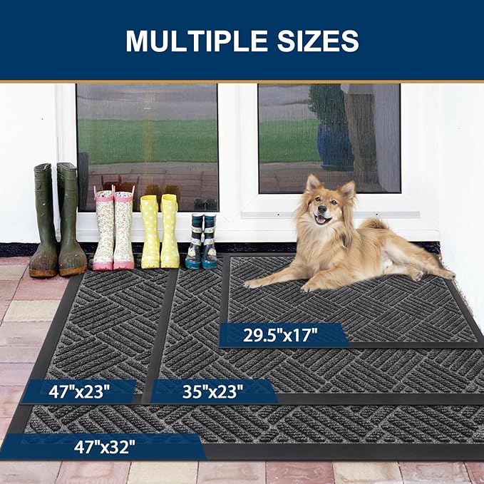 Smiry Front Door Mat Outside Entrance, Heavy Duty Outdoor Indoor Mat, Natural Rubber Doormat, Non Slip, Trap Dirt and Moisture, Easy Clean, Low Profile Patio Porch Entryway Mat, 71x47, Light Grey