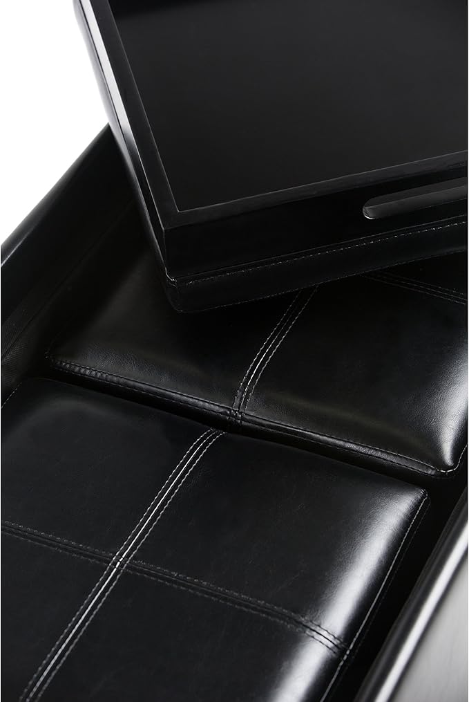 SIMPLIHOME Avalon 35 inch Wide Contemporary Rectangle 5 Pc Storage Ottoman in Midnight Black Vegan Faux Leather, Assembled, for the Living Room, Entryway and Family Room