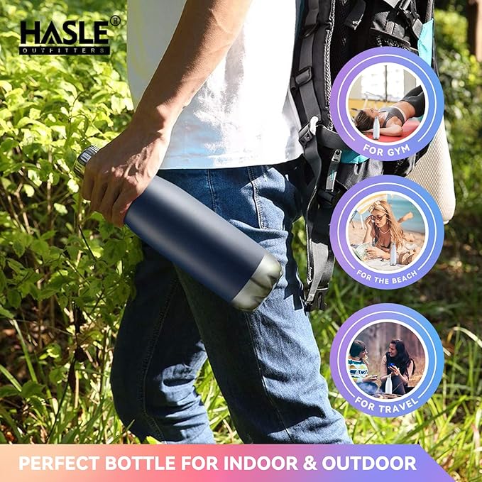 HASLE OUTFITTERS 17oz Stainless Steel Water Bottles Bulk, Vacuum Insulated Water Bottles Double Walled Powder Coated Reusable Metal Sports Water Bottles Keep Drinks Hot and Cold, Navy, 4Packs
