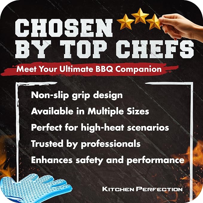 KITCHEN PERFECTION Silicone Smoker Oven Gloves-Extreme HeatResistant BBQ Gloves-Handle Hot Food Right on Your Grill BBQ Fryer&Pit|Waterproof Grilling Cooking Baking Mitts|Superior Value Set+3 Bonuses