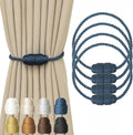Magnetic Curtain Tiebacks - Rope Tiebacks for Curtains & Drapes, Decorative Window Holdbacks (4 Pack, Blue)