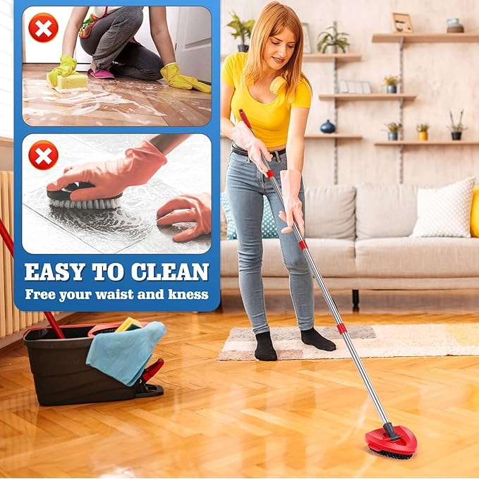 2 Pcs Mop Scrub Brush Head and 1 Mop Base Part Replacement for EasyWring 1 Tank System, Hard Bristle Cleaning Brush for Bathroom Kitchen Tile