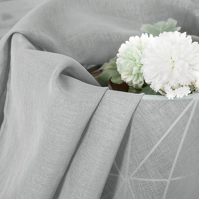Tollpiz Sheer Curtains Linen Textured Bedroom Curtain Sheers Light Filtering Rod Pocket Voile Curtains for Living Room, 54 x 63 inches Long, Silver Grey, Set of 2 Panels
