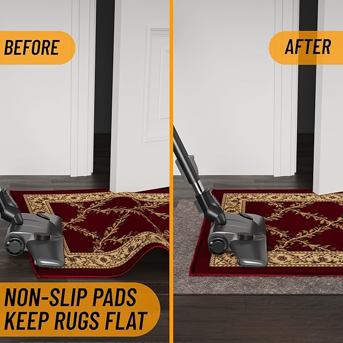 Ottomanson 8' x 12' Non-Slip Rug Pad Gripper 1/4 Inch Thick Dual Surface Felt + Rubber Gripper - Safe for All Floors, Brown
