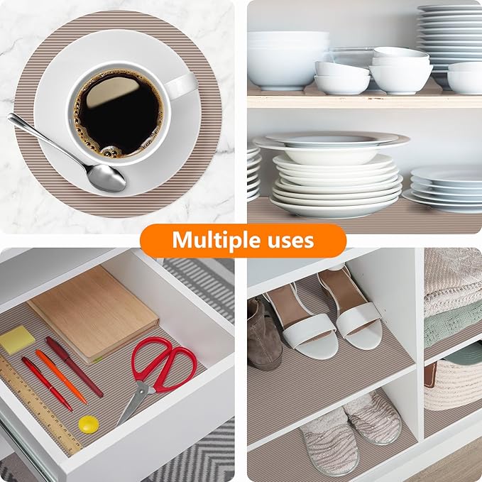 Shelf Liners for Kitchen Cabinets Drawer Liner Non Adhesive Cupboard Mat EVA Material Waterproof Refrigerator Mats Washable Fridge Liner for Cupboard and Desks Liner Beige 11.8 x 59 Inches