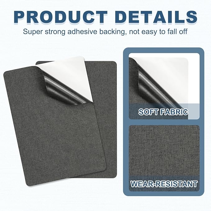 PATIKIL 8x11 Inch Linen Repair Patches, 2Pcs Self-Adhesive Fabric Patch for Sofas Tote Bags Furniture Car Seats Clothes Tents, Gray