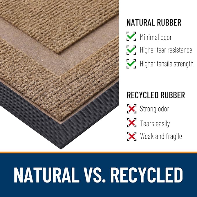 OLANLY Front Door Mat Indoor Outdoor Entrance, Waterproof All-Season, All-Weather Doormat, Sturdy Natural Rubber, Fade Resistant, Low Profile, Easy Clean Patio Porch Entryway Mat, 71x23, Light Borwn