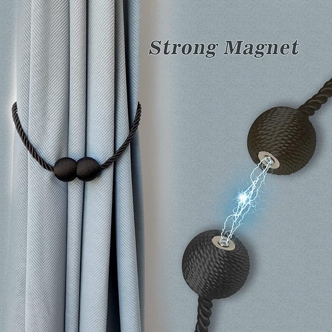 Hion Magnetic Curtain Tiebacks Dark Brown 4 Pack, Curtain Tiebacks Buckles Holdbacks Holders Hooks Clip for Home Bedroom Office Decorative Thick or Thin Curtain