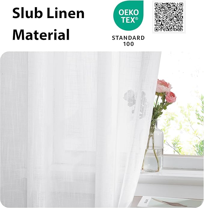 NICETOWN Front Sheer Door Sheer Curtain, Privacy Semitransparent Voile French Door Curtain with Top and Bottom Rod Pocket, Tieback Included, W52 inches x L40 inches, 1 Panel, White