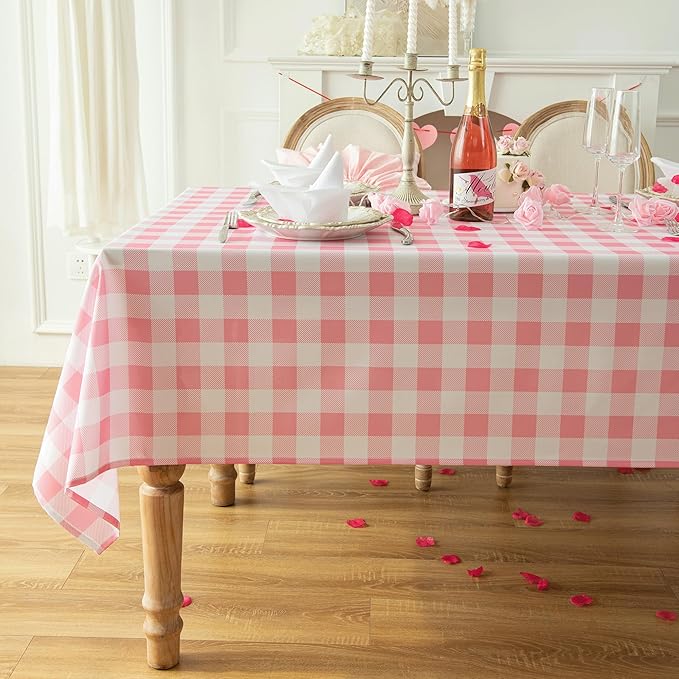 Waterproof Plaid Tablecloth Fabric - Square 58x58 Inch Classic Gingham Checker Table Cloth for Indoor/Outdoor Use - Buffalo Table Cover for Picnics, BBQs, and Parties