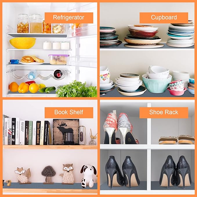 Shelf Liners for Kitchen Cabinets Refrigerator Liners Waterproof & Oil-Proof Kitchen Cupboard Liner Non-Slip Drawer Mats EVA Material Non Adhesive Fridge Mats for Shelves 17.3 x 393.7 Inches