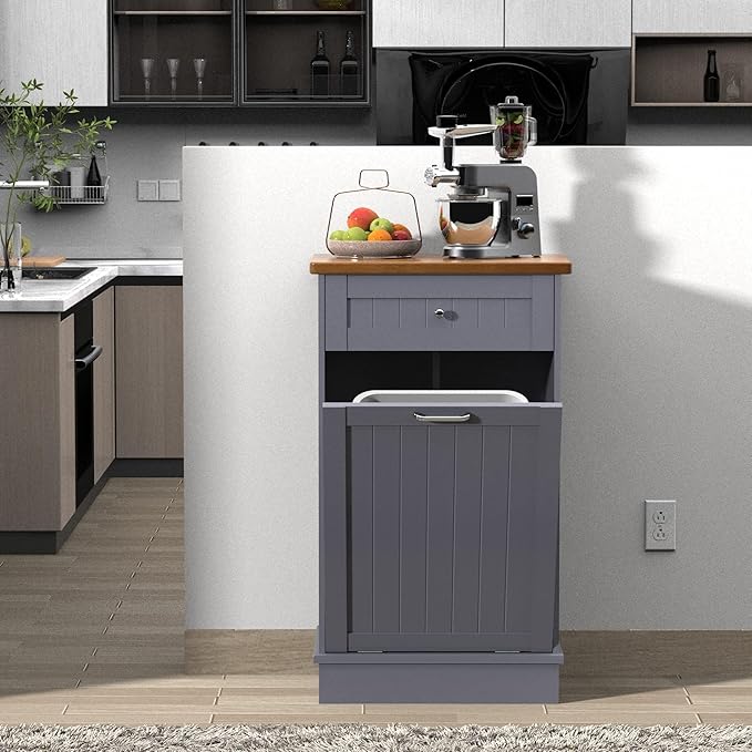 Betterhood Tilt Out Trash Cabinet 10 Gallon Wooden Free Standing Laundry Sorter Cabine,Recycling Cabine with Hideaway Drawer,Tilt Out Trash Cabinet Can Bin Kitchen