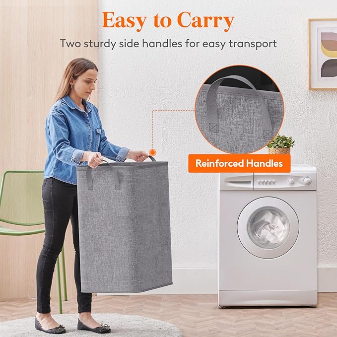 Lifewit 80L Large Tall Laundry Hamper, Collapsible Laundry Basket with Handles, Foldable Clothes Hampers for Laundry, Portable Dirty Clothes Hamper for Dorm College Bedroom Bathroom, Light Gray