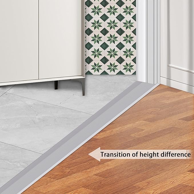 Gaahing Aluminum Floor Transition Threshold Strip, Bridge The Height Gap Between 0.3 to 1.6 inches for Doorway Ramp (2Pcs x 35.4in x 3.9in, Matte Silver)