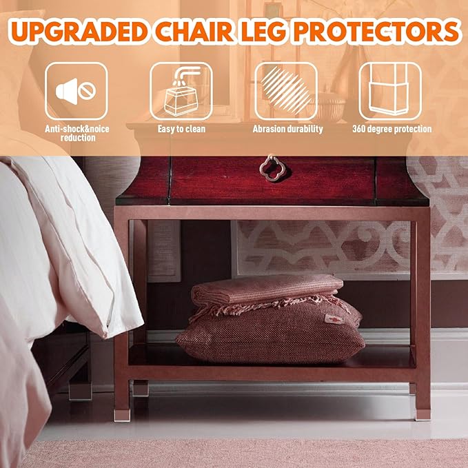 Rectangle Chair Leg Protectors for Hardwood Floors,16 PCS Silicone Covers to Protect Wood Tile Floors Felt Pads Furniture Leg Caps Reduce Noise. Easy to Move.(Clear,0.75 x 1 Inch,Rectangular)