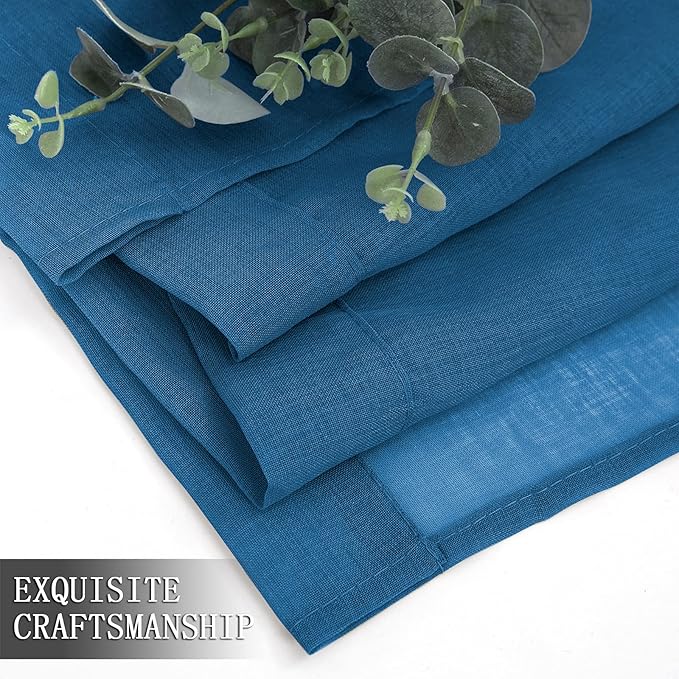 Tollpiz Sheer Curtains Living Room Linen Textured Curtain Sheers Light Filtering Voile Rod Pocket Curtains for Bedroom, 38 x 63 inches Long, Classic Blue, Set of 2 Panels