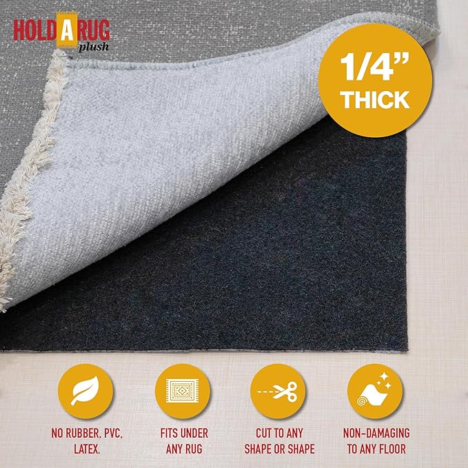 Hold-a-Rug Plush 5' Round Nonskid, Nonslip Rug Pad, Reversible Gripper, ¼ Thick, Safe for All Floors and Carpet, Keep Area Rugs Secure