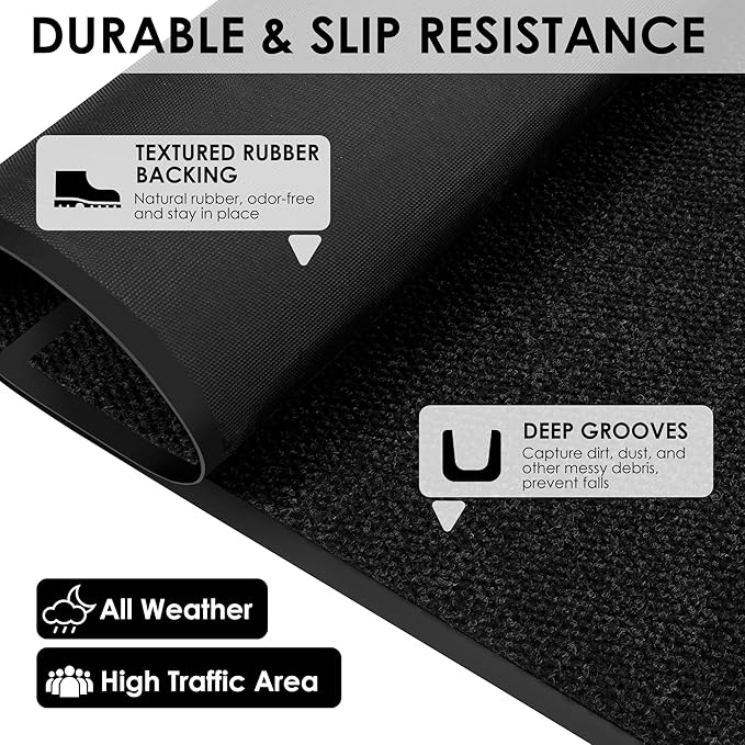 4′ x 20′ Front Door Mat Indoor Outdoor Entrance, Commercial Floor Mat Heavy Duty Dirt Trapper Entryway Doormat, Custom Size Non Slip Rubber Backing Welcome mat, Door Mat for High Traffic Area