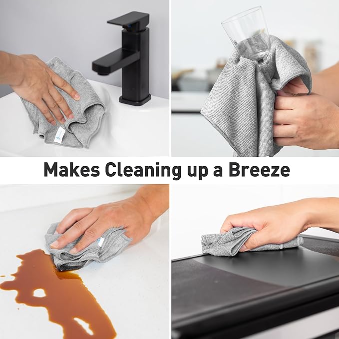 Gray Microfiber Cleaning Cloth 13"x13", Ultra Soft Absorbent Microfiber Cleaning Rags for Housekeeping Cleaning Supplies, Lint Free Reusable Cleaning Cloths for House Washable, Pack of 12