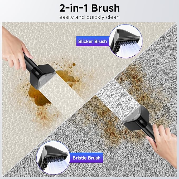 Portable Spot Cleaner Machine for Carpet and Upholstery - 18Kpa Carpet Cleaner with Dual BrushHeads, Easy Move, Cleaning Machine for Furniture, Couch, Stairs, Car and Pet Stain, White