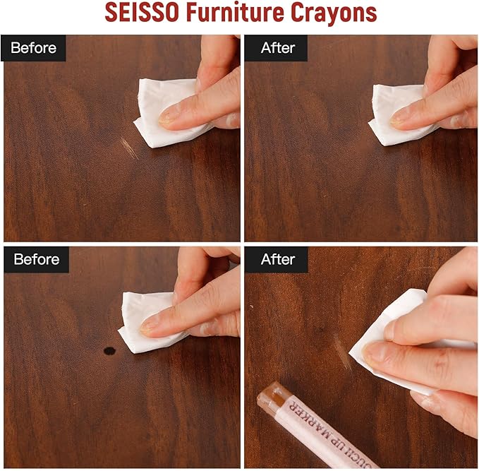 SEISSO Wood Filler Sticks- 6 Pcs, Furniture Repair Wax Crayons, Furniture Marking Repair - Scratch, Cracks, Hole, Table, Wood Floor, Guitar - Crimson Rose