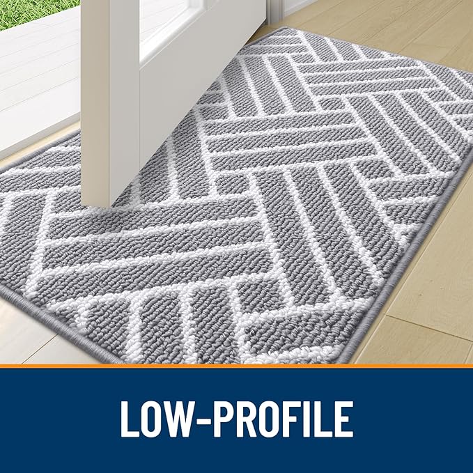 OLANLY Indoor Door Mat, 32x20 Inch, Dirt Resistant and Absorbent, Non-Slip Rubber Backing Floor Mats, Easy Clean Low-Profile Doormat for Entryway, Front Door, and Inside Entrance, Light Grey