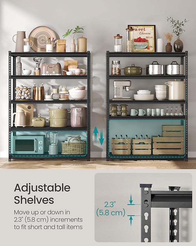 SONGMICS 5-Tier Storage Shelves, Heavy-Duty Garage Shelving, Adjustable Shelving Unit, Steel Shelf, Boltless Assembly, for Garage, 2,200 lb Load, 24 x 96 x 72 Inches, Ink Black UGLR454B02