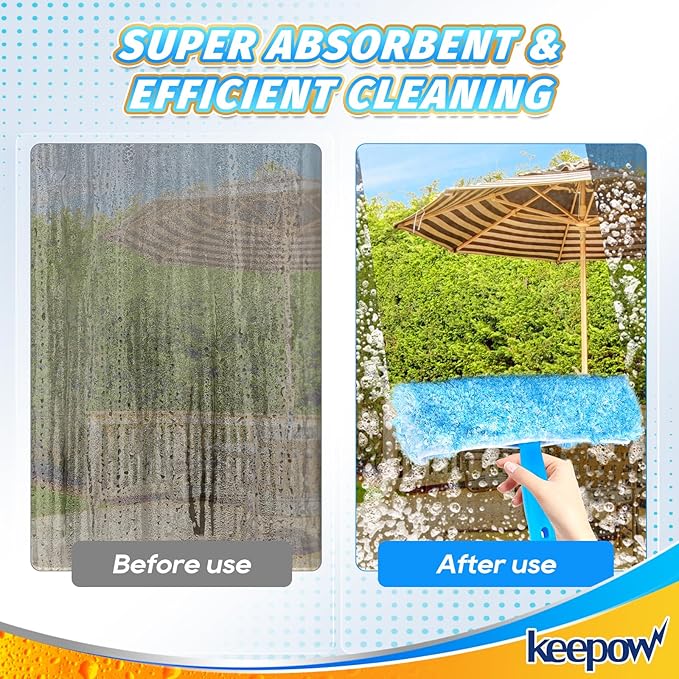 KEEPOW 10" Microfiber Window Scrubber Refill Replacement Compatible with MR.SIGA Professional Window Cleaning, Reusable Squeegee Cloth Sleeve (4 Pack)