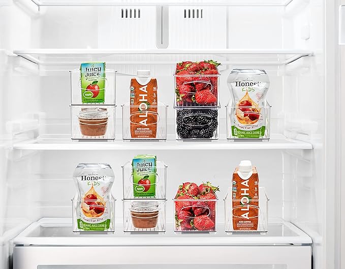 Sorbus Stackable Refrigerator Organizer Bins - Clear Storage Bins for Kitchen Pantry, Freezer & Fridge Organization - Food Organizing Plastic Containers with Handles for Countertops & Drawers (6 Pack)
