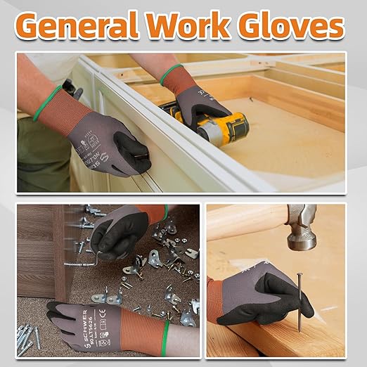 Schwer 12 Pairs Safety Work Gloves with Sandy Nitrile Coating LT5626, Max Abrasion Resistance Heavy Duty Gloves with Grip for Men Women, Ideal for General Use, Mechanic, Construction, Gardening, XL